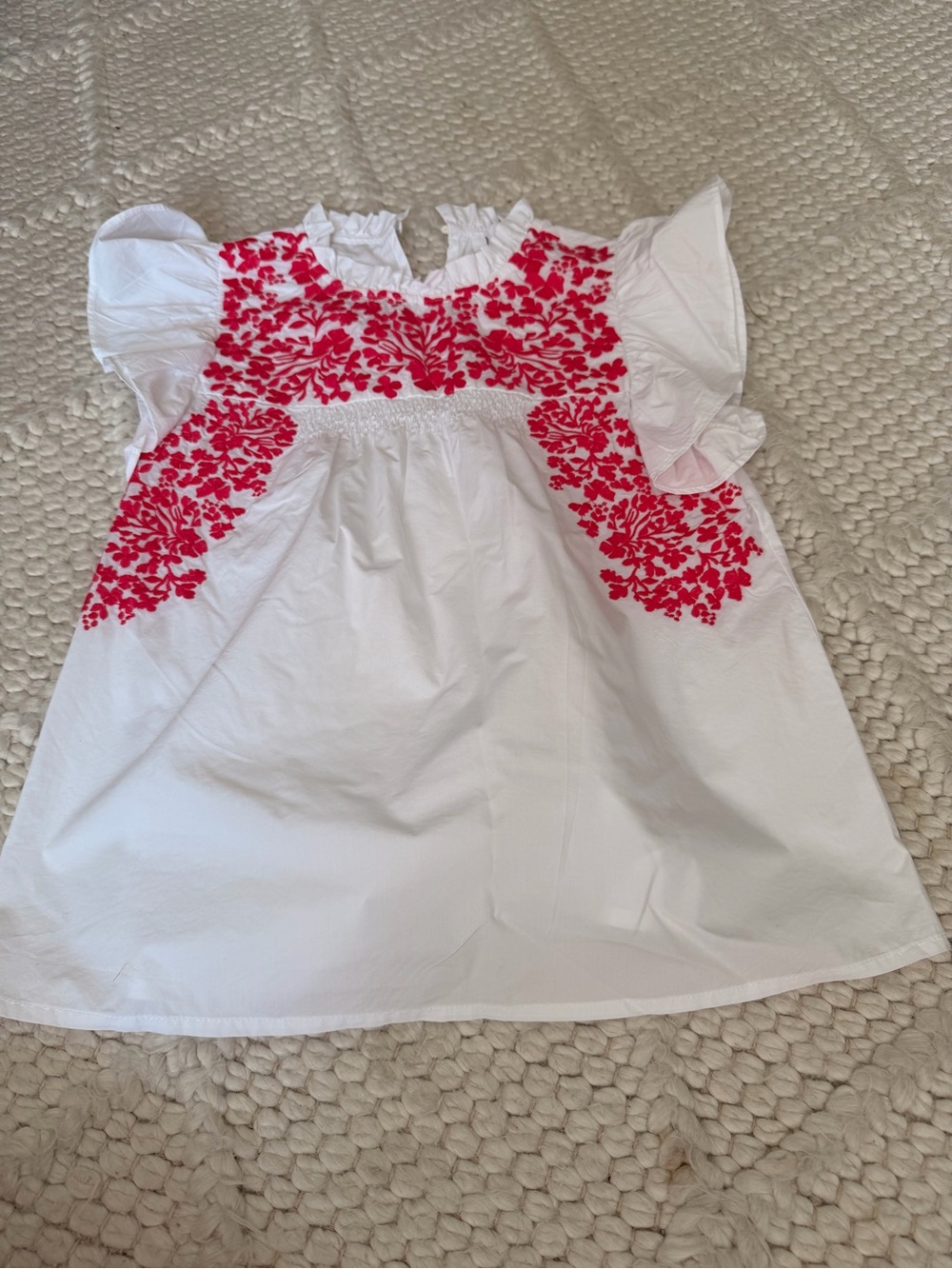 THML White Blouse with Red Floral Embroidery